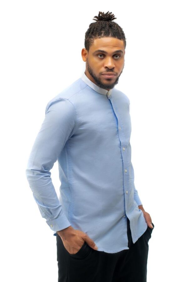 Light Blue Shirt, White Band Collar