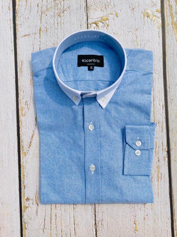 Light Blue, White Button Down Collar