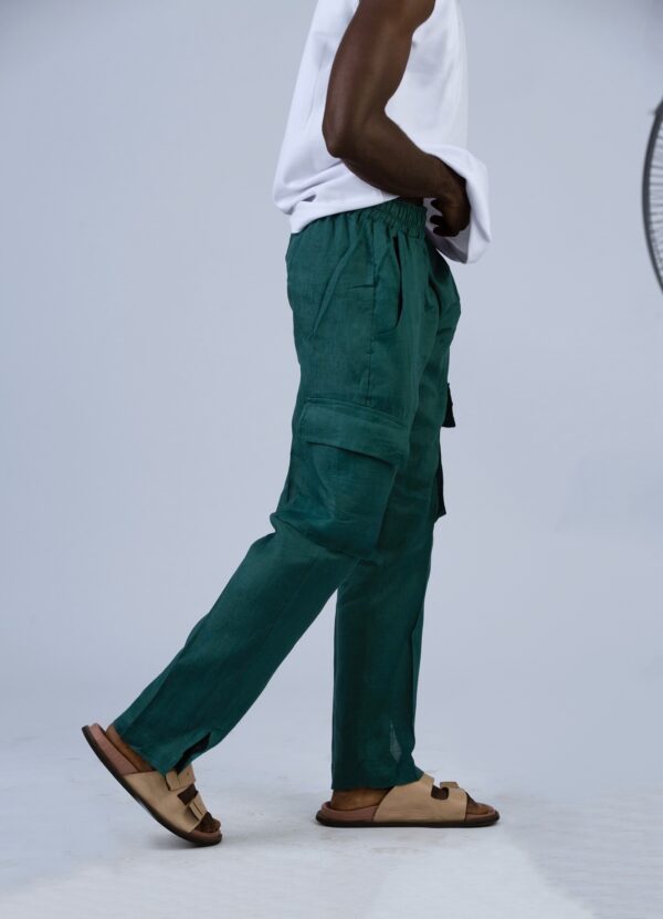 Green Linen Cargo Pants